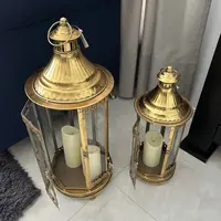 Juego 2 Fanales De India Porta Vela Envío Gratis Importados Dorado Oscuro