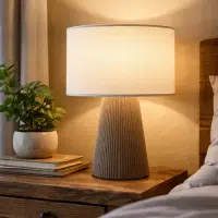 Velador Artesanal Hongo Algodón Indonesia Import Iluminación Beige Blanco