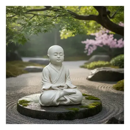 Estatua Monje Meditando Resina Apto Exterior Ideal Jardín Blanco