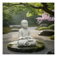 Estatua Monje Meditando Resina Apto Exterior Ideal Jardín Blanco