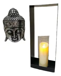 Fanal De Metal Y Vidrio Deco Import Oriente Tendencia 50cm Negro