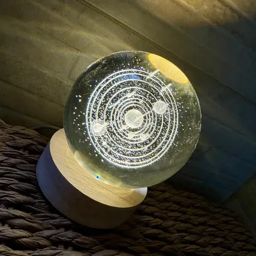 Esfera De Cristal 3d Lampara Led Usb Luz De Noche 10 Cm