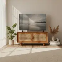 Mueble Tv Baja Rattan Teka Importado Indonesia Madera Marrón