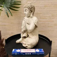 Estatuilla Buda Rodilla Importado India Apto Ideal Exterior Blanco