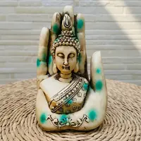 Buda Sobre Mano 17 Cm Artesania Importada India Simil Madera