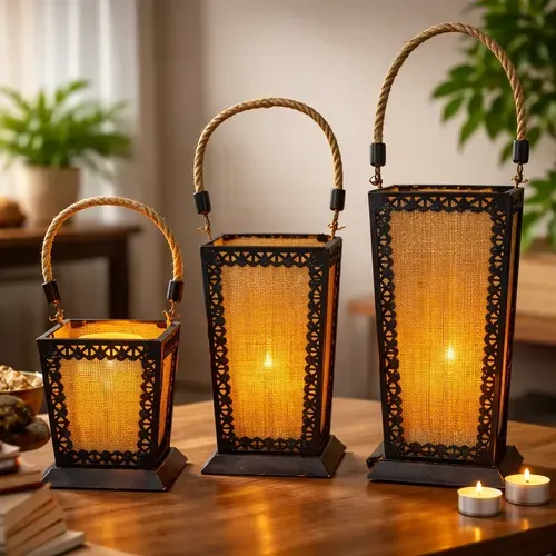 Fanales De India Set 3 Unid Envio Gratis Portavela Importado Dorado