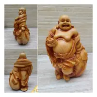 Estatuilla Buda Feliz Resina Simil Madera Importado Oriente Marrón