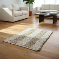 Alfombra Importada De India 100% Artesanal Tejida En Yute 90 Cm 60 Cm Beige Y Blanco