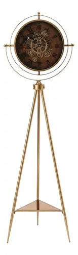 Reloj De Pie Trípode Metal Dorado Vintage Engranajes Dorado Oscuro