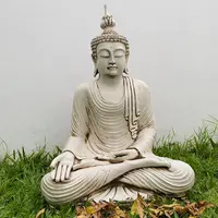 Estatua Buda Con Corona Altura 85 Cm Apto Exterior En Resina Blanco