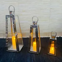 Set 3 Faroles De Acero Fanales Importados Oriente Porta Vela Plateado