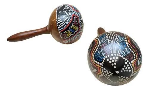 Maraca Artesanal Importada Oriente Pintada Puntillismo 22 Cm