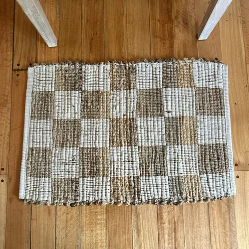 Alfombra Importada De India 100% Artesanal Tejida En Yute 90 Cm 60 Cm Beige