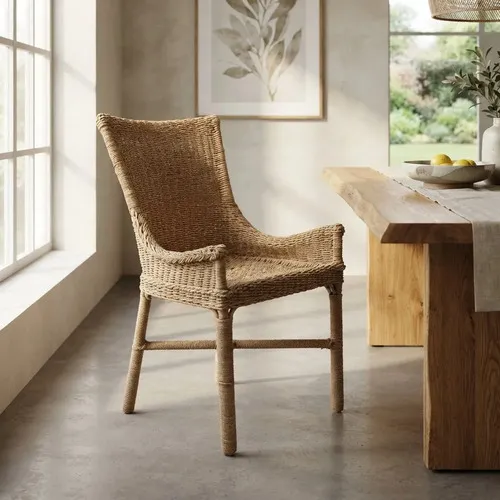 Silla Tejida En Fibra Natural Y Caña Sillon Artesanal Kraft Marrón Claro