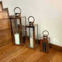 Set X 3 Fanales Acero 50 Cm Importados Faroles Decorativos  Cobre