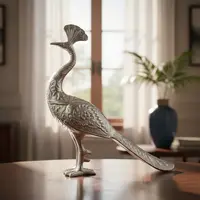 Estatuilla Pavo Real Aluminio Importado Oriente Deco Hogar Plateado