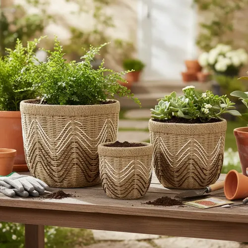 Set X3 Porta Maceta De Seagrass Maceteros Pushkar Tienda Marrón Claro