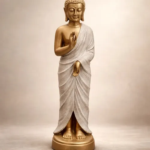 Estatua Buda Rezando Parado 77 Cm Importado Oriente Apto Ext Dorado