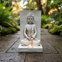Buda Jardin Apto Exterior Portavela Resina Pushkar Tienda Blanco