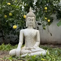 Estatuilla Buda Loto Apto Exterior Resina Ideal Jardín Deco Blanco