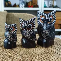 Familia De Búhos Hindú Set X 3 Madera Tallada Importado Modelo 3