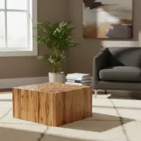 Mesa Ratona Artesanal Madera Teka Indonesia Pushkar Tienda Marrón