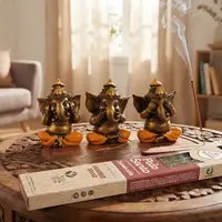 Estatuillas Resina X 3 Ganesha Sentidos-sabios Importadas Naranja