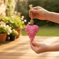 Movil Corazones Tira Metal Pintado Deco De India Artesanal Rosa