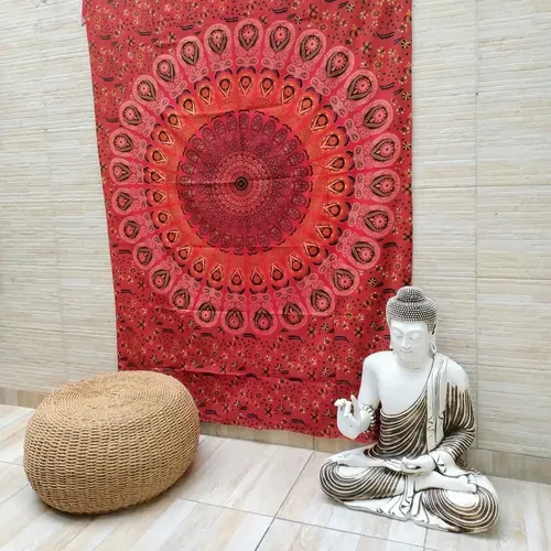 Manta Hindu Cubre Cama 1 Pl Mandala Algodón India Lona Tapiz