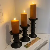 Set 3 Candelabros Madera Teka De India Portavela Artesanal
