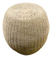 Puf Fibras Naturales Y Madera Artesanal 45 X 40 Cm Banquito