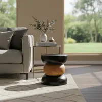 Puff Madera De India Taburete Importado Decorativo Negro Y Marron