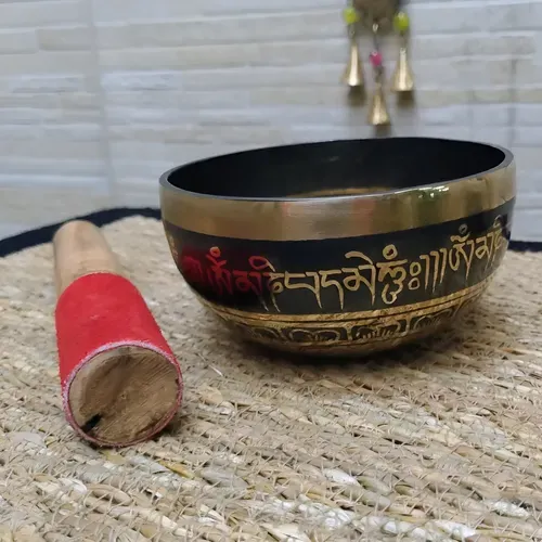 Cuenco Artesanal Tibetano Importado Himalaya Pushkar Tienda Dorado Y Negro