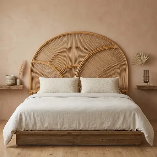 Respaldo Cabecera Cama Sommier Bamboo Decorativo Importado Marrón Claro