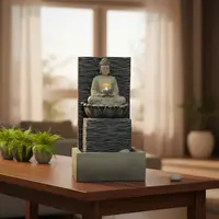 Fuente De Agua Símil Piedra Led Apto Exterior Feng Shui Deco Gris Oscuro