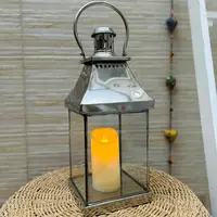 Fanal Acero De 45 Cm Porta Vela Farol Importado Hindu  Plateado