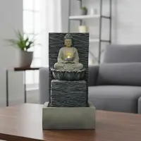 Fuente De Agua Símil Piedra Led Apto Exterior Feng Shui Deco Gris Oscuro
