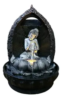 Fuente Buda 30 Cm Cascada Agua Sonido Zen Luz Led Importada  Plateado