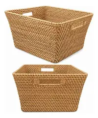 Canasto Organizador Ropa Importado Ratán Natural Pushkar Marrón Claro