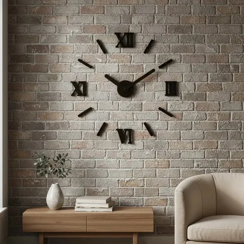 Reloj Analogico Adhesivo Negro De Pared Simil Madera Pushkar Negro