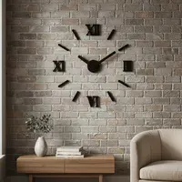 Reloj Analogico Adhesivo Negro De Pared Simil Madera Pushkar Negro