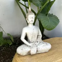 Estatua Buda Loto Resina Apto Exterior Ideal Jardín Blanco