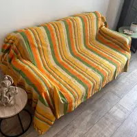 Manta Cobertor Rustico Hindú 1 1/2 Pl Importado India Kerala Naranja Amarilla Verde Rayas