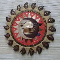 Espejo De Pared 40 Cm Sol Y Luna Madera Importado Indonesia