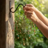 Móvil Hindú Colgante Flor De Loto Metal Campana India Dorado Oscuro