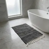 Alfombra Importada India Algodón Costado Cama Pie Baño Deco 90 Cm 60 Cm Negro