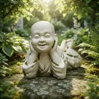 Figura Shaolin Reposando 60 Cm Apto Exterior Buda De Jardín  Blanco