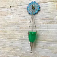 Fanal Hindu Farol Portavela Colagante En Vidrio De La India Verde