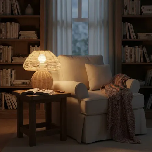 Velador Artesanal Rattan Indonesia Artesanal Tendencia Impor Marrón Claro