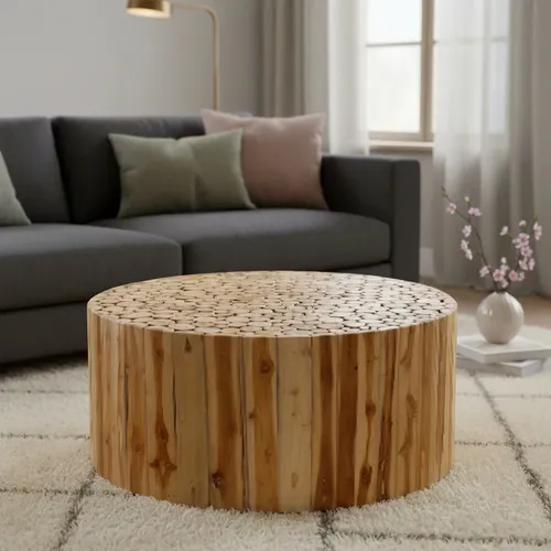 Mesa Ratona Madera Redonda Importado Artesanal Pushkar Marrón